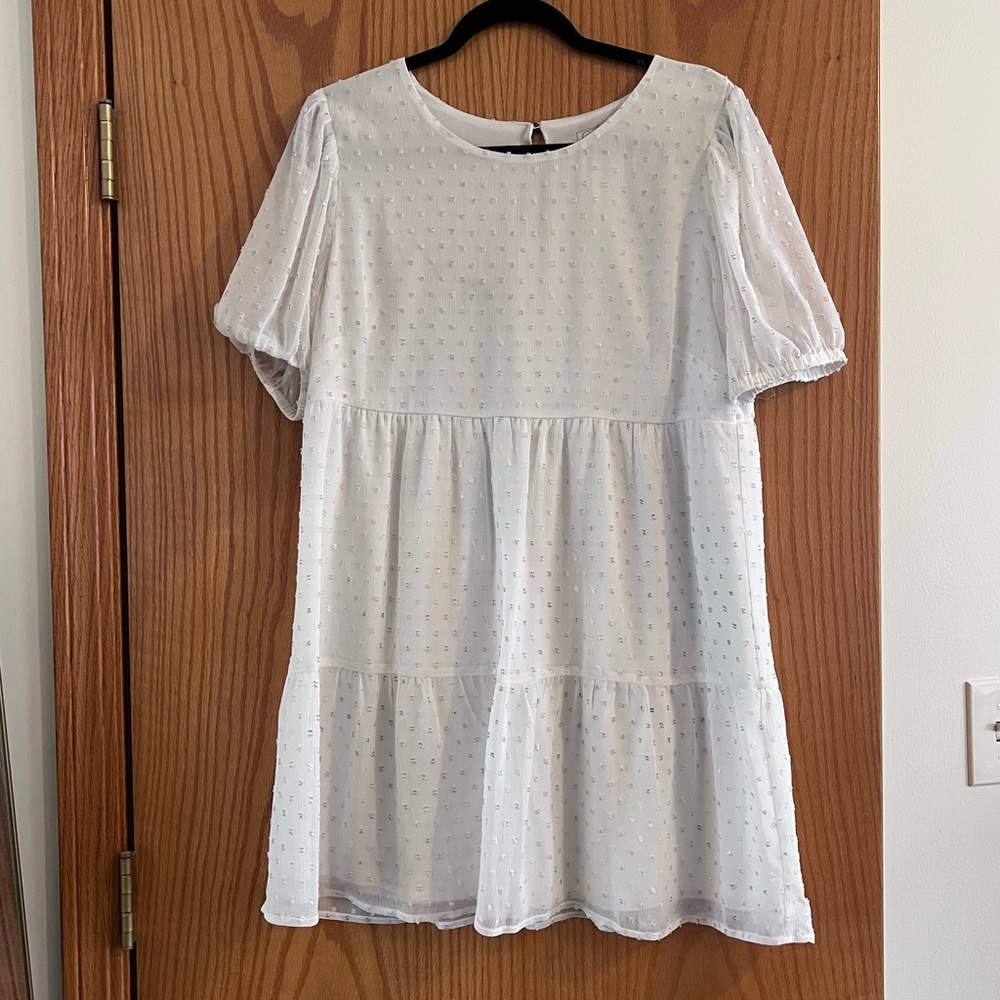 Speechless White Textured Puff Sleeve Dress